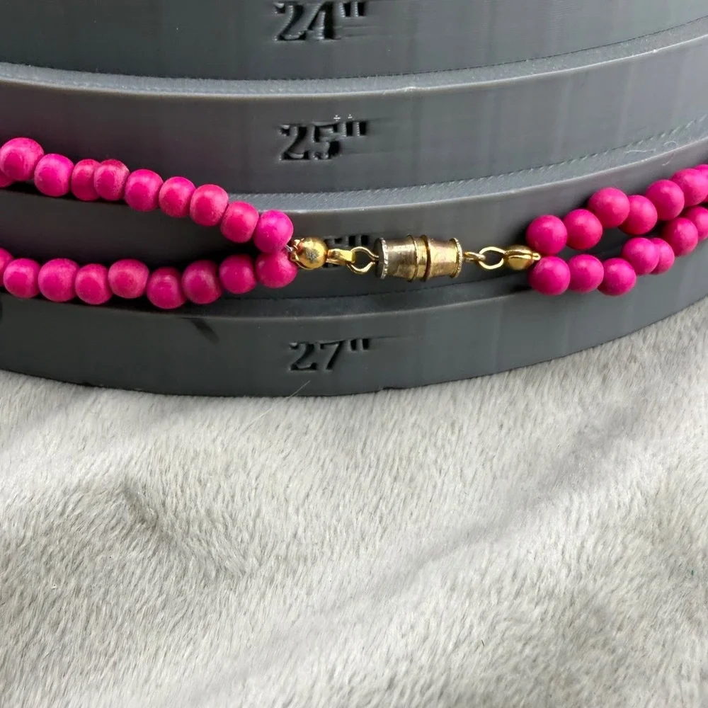 Vintage Estate Necklace Pink Wood Beaded Layered Floral Tropical 27
